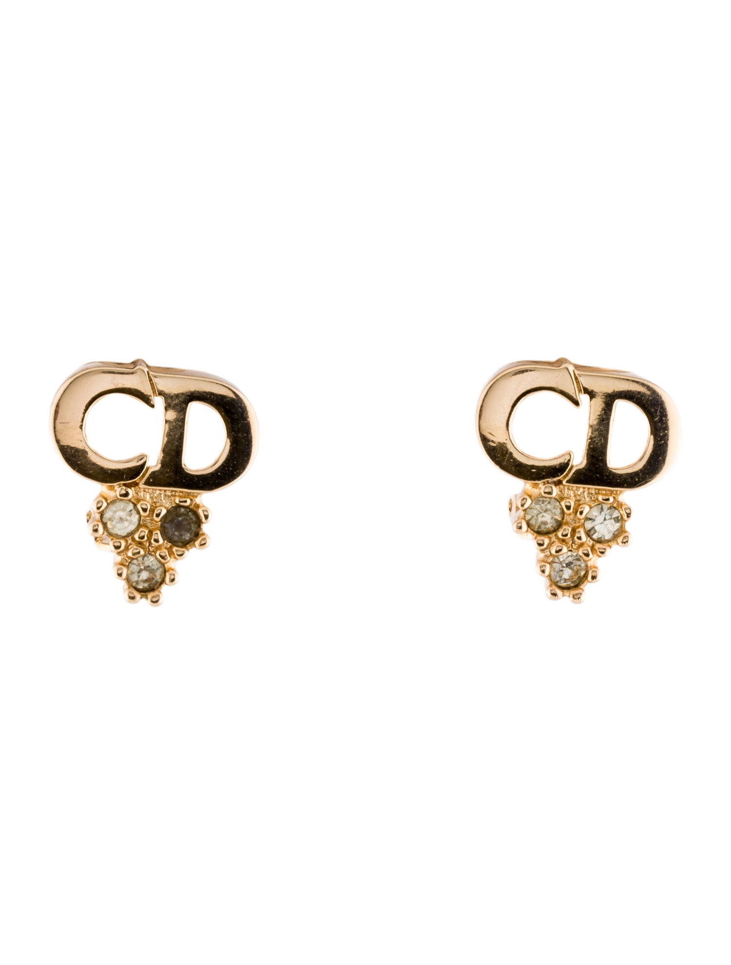 Christian Dior Vintage Crystal CD Clip-On Earrings
