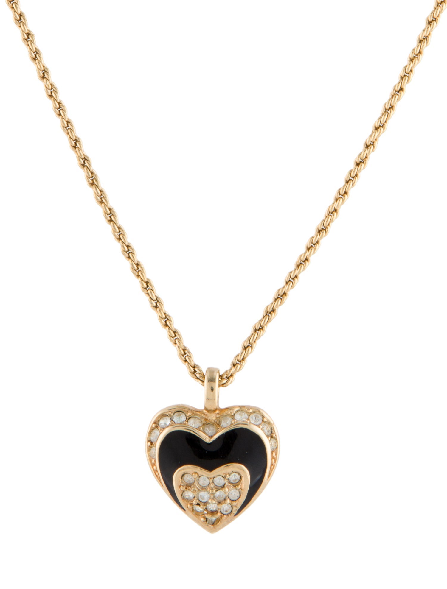 Christian Dior Vintage Crystal & Enamel Heart Pendant Necklace