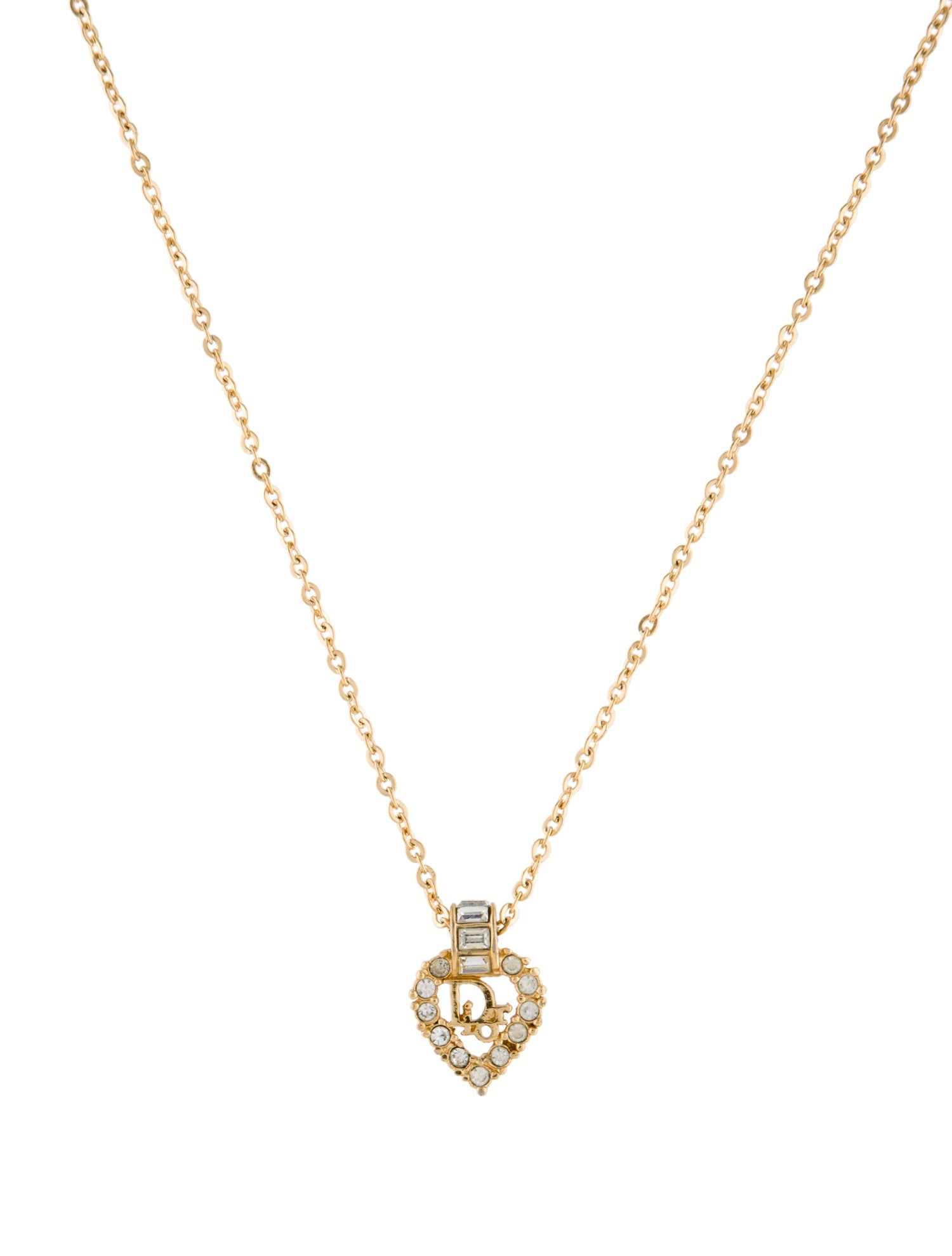 Christian Dior Vintage Crystal Heart Pendant Necklace