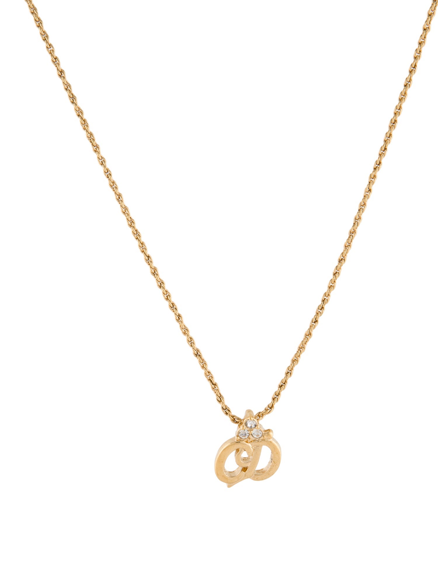 Christian Dior Vintage Crystal CD Pendant Necklace