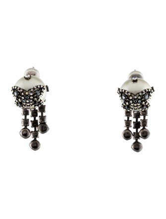 Christian Dior Faux Pearl & Crystal Tribales Butterfly Drop Earrings