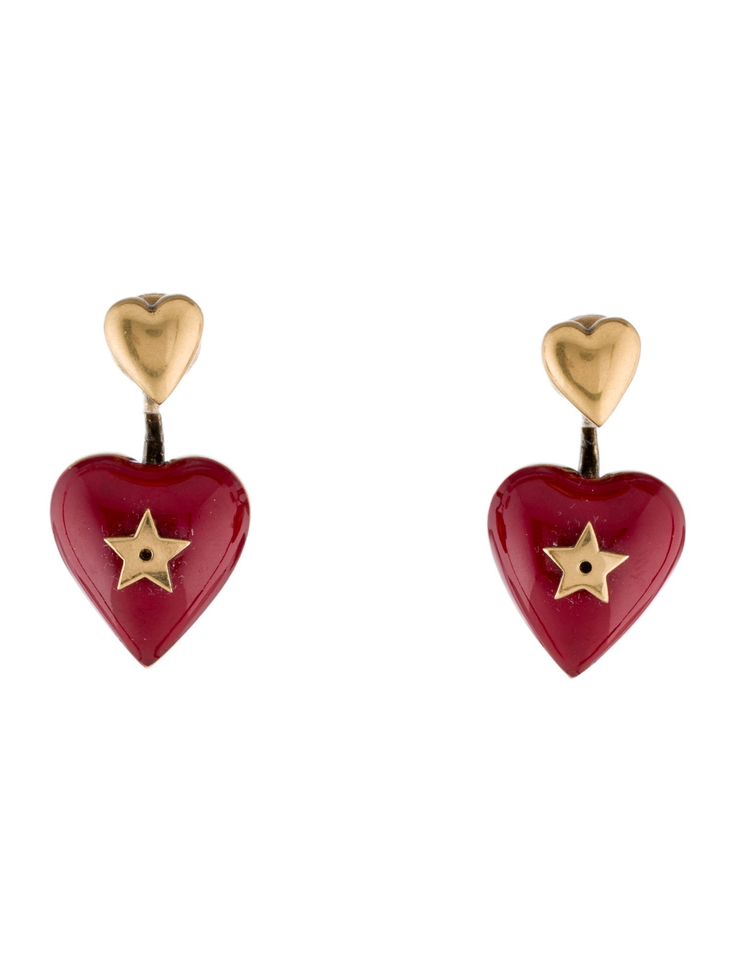 Christian Dior Enamel Heart Drop Earrings
