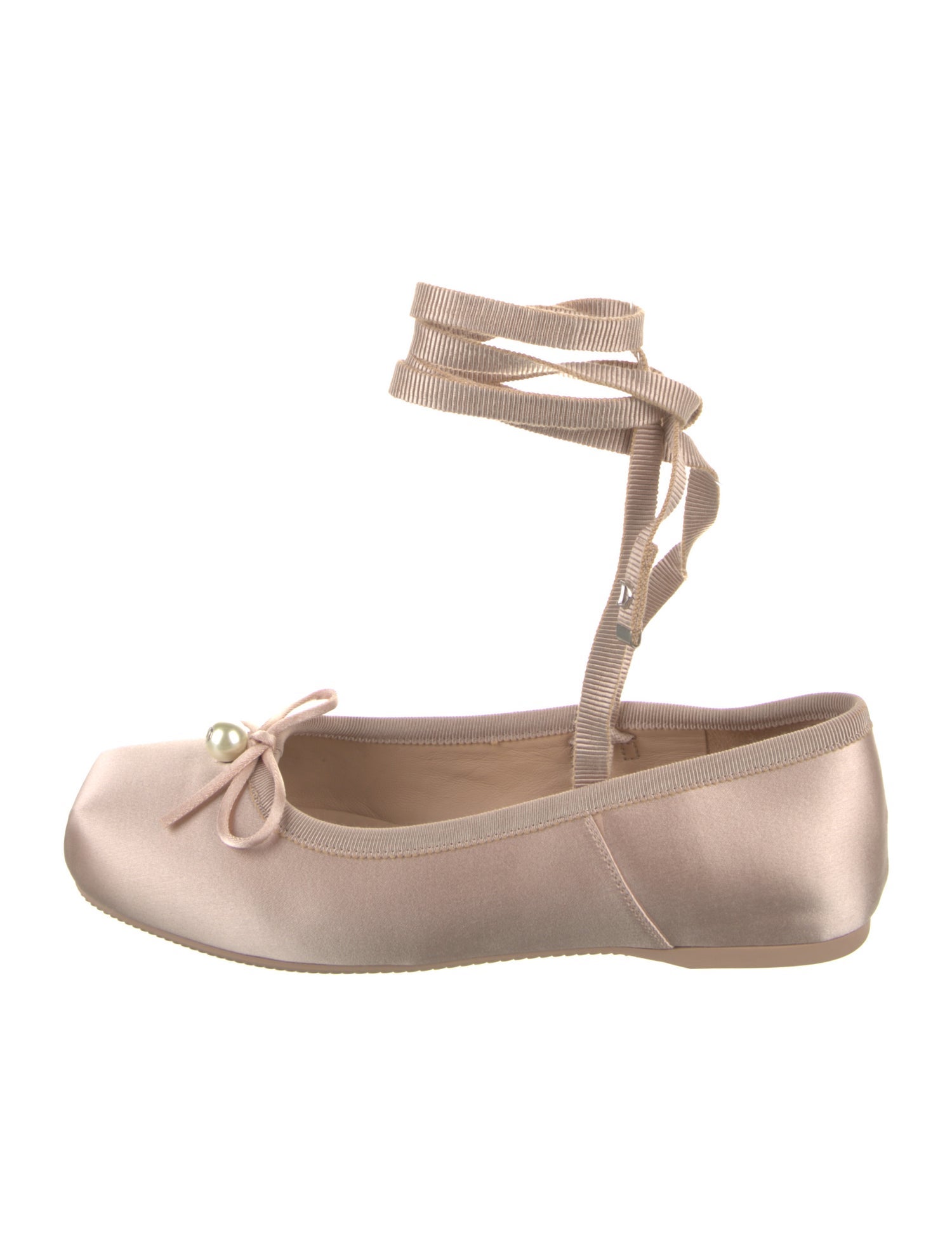 Christian Dior Faux Pearl Accents Satin Ballet Flats