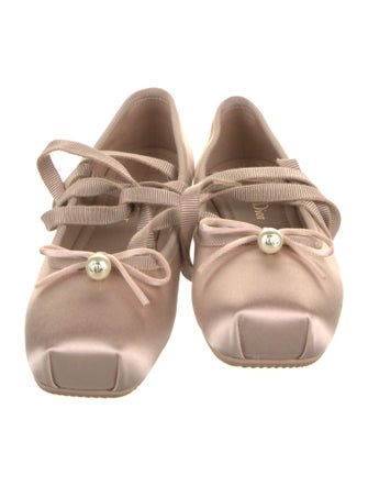 Christian Dior Faux Pearl Accents Satin Ballet Flats