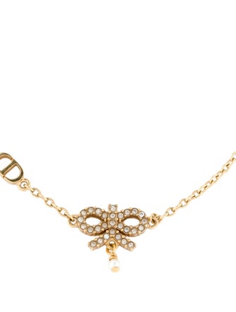 Christian Dior Pearl & Crystal Bow Charm Bracelet