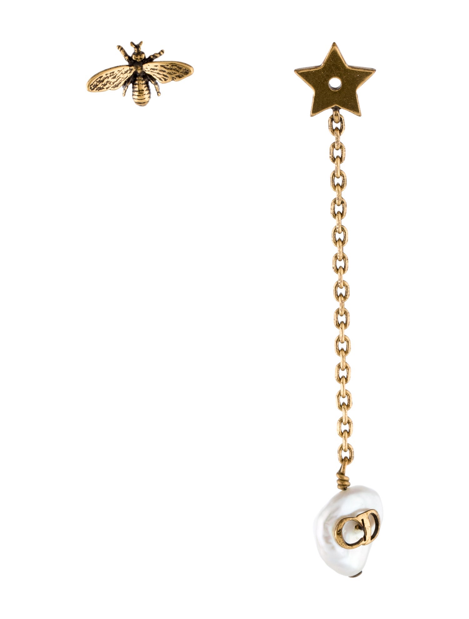 Christian Dior Pearl Star & Bee Drop Earrings