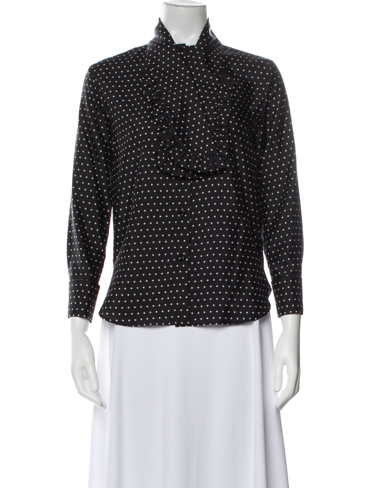 Christian Dior Silk Polka Dot Print Button-Up Top