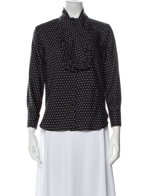 Christian Dior Silk Polka Dot Print Button-Up Top