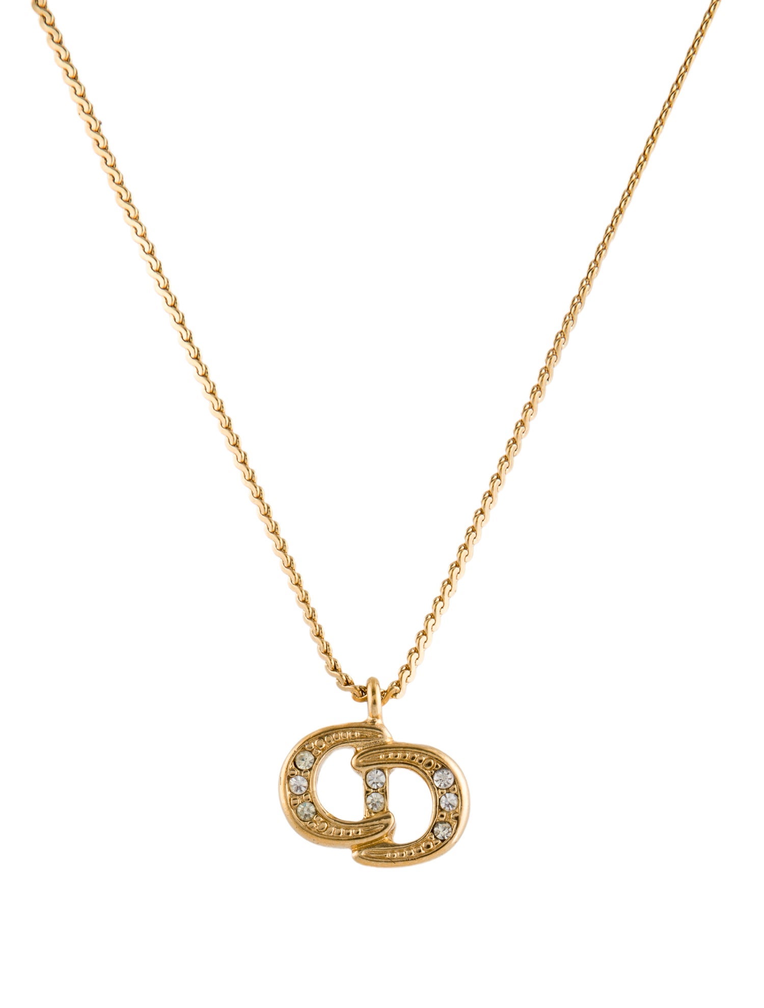 Christian Dior Vintage Crystal CD Pendant Necklace