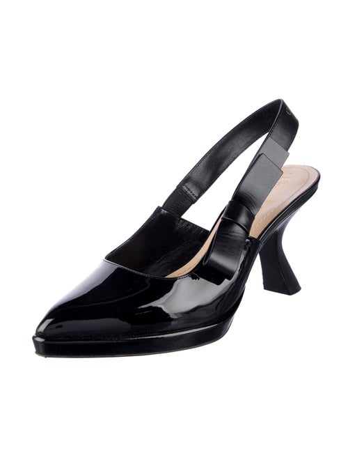 Christian Dior Patent Leather Bow Accents Slingback Pumps