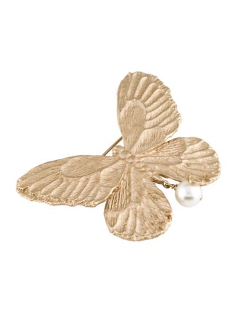 Christian Dior Faux Pearl Butterfly Brooch