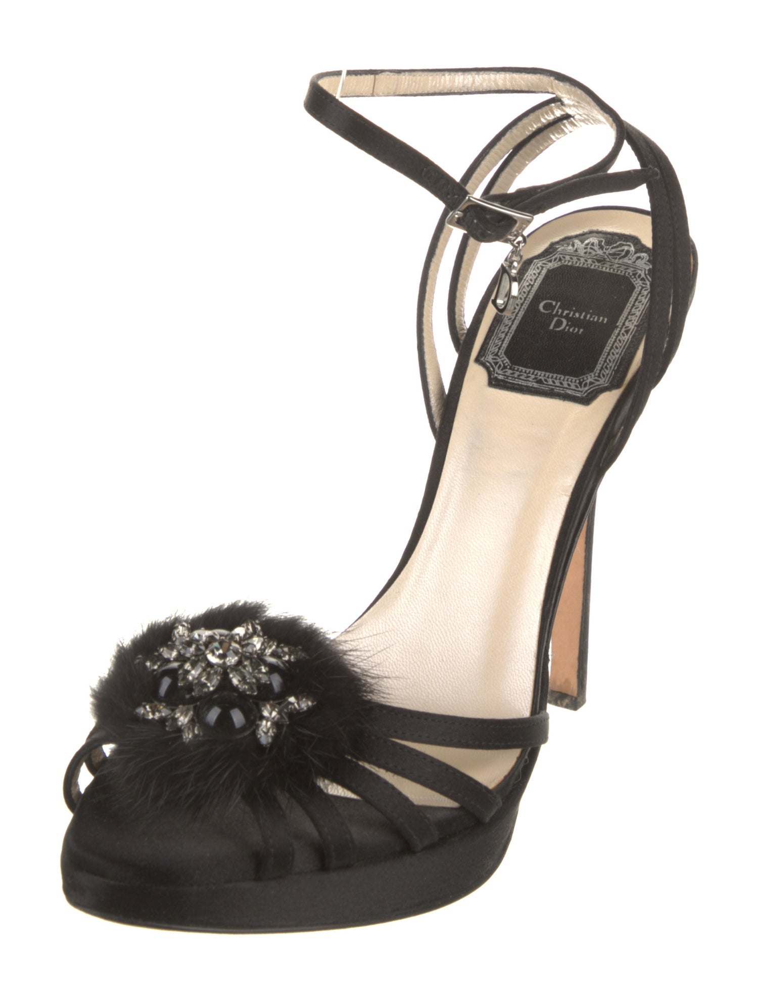 Christian Dior Satin Crystal Embellishments Slingback Pumps