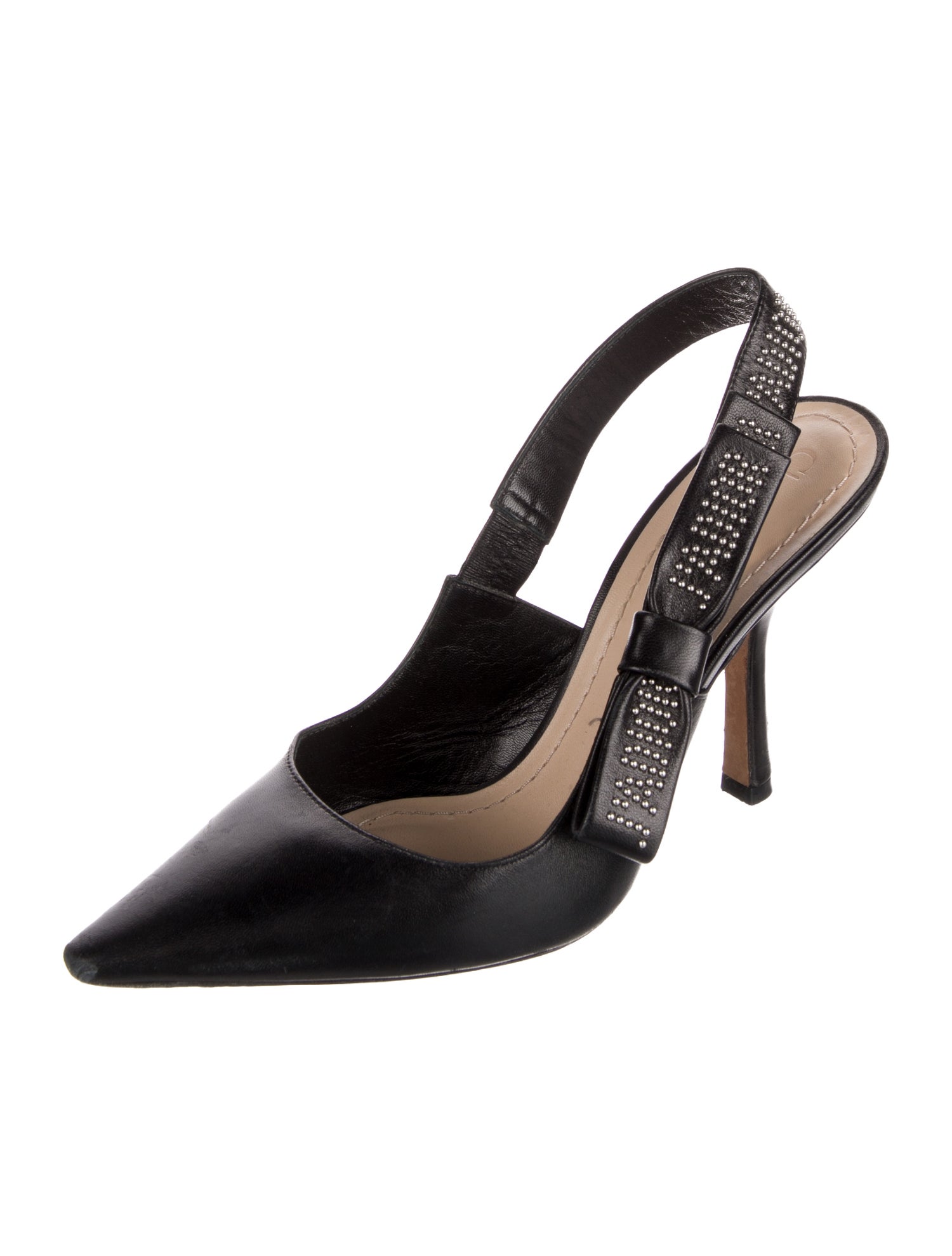 Christian Dior Leather Bow Accents Slingback Pumps