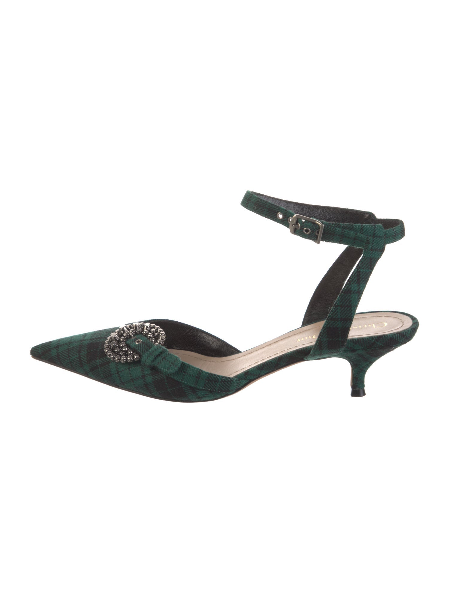Christian Dior Plaid Print Studded Accents Slingback Pumps