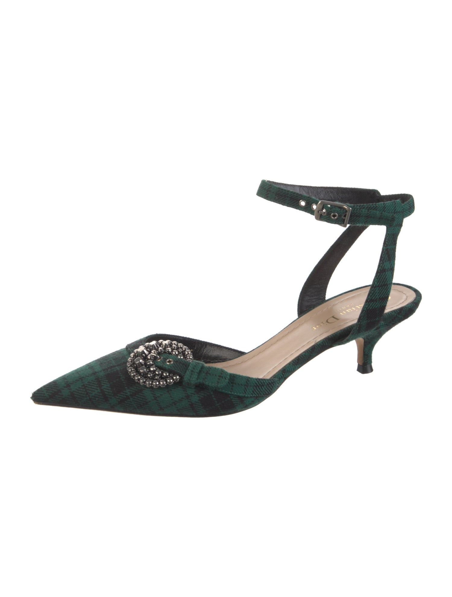 Christian Dior Plaid Print Studded Accents Slingback Pumps