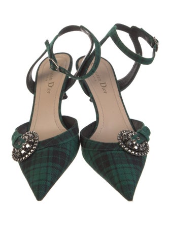 Christian Dior Plaid Print Studded Accents Slingback Pumps