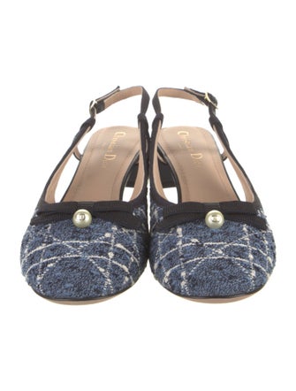 Christian Dior Faux Pearl Accents Leather Slingback Pumps