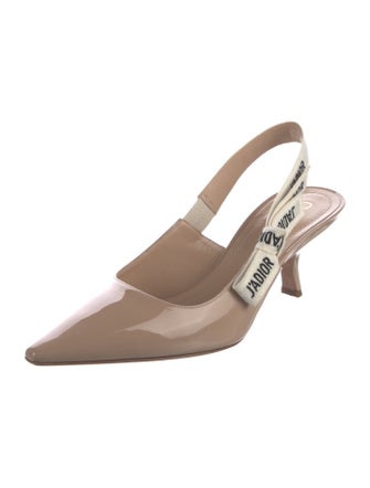 Christian Dior Patent Leather Bow Accents Slingback Pumps