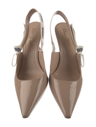 Christian Dior Patent Leather Bow Accents Slingback Pumps