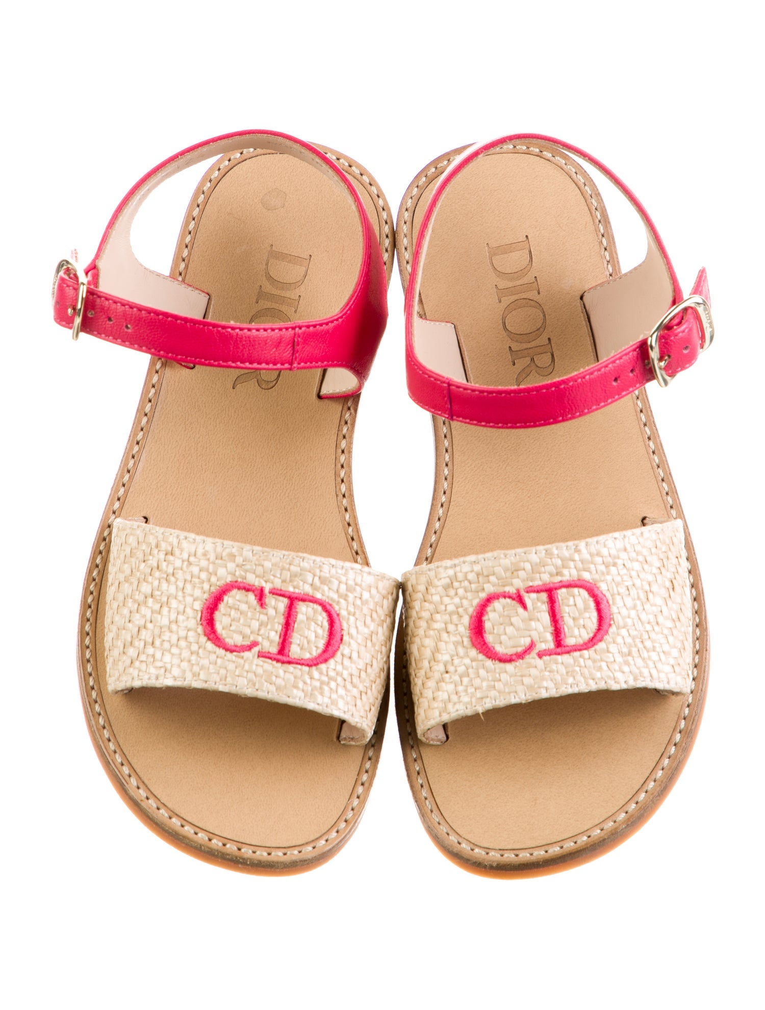 Christian Dior Girls' Straw Logo Sandals