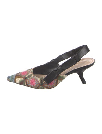 Christian Dior Leather Floral Print Slingback Pumps