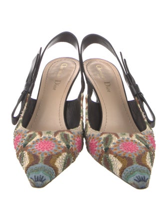 Christian Dior Leather Floral Print Slingback Pumps