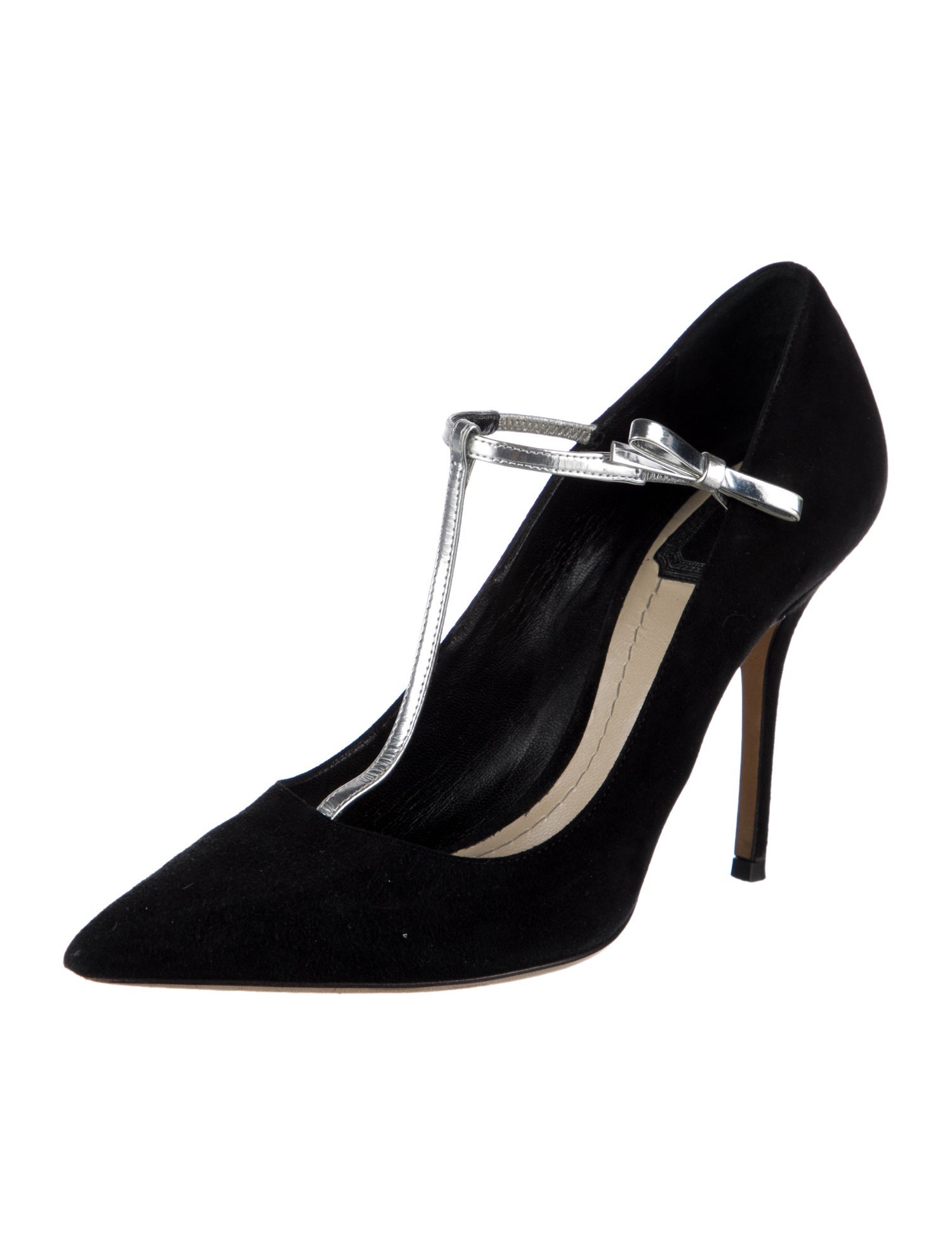 Christian Dior Suede Bow Accents T-Strap Pumps