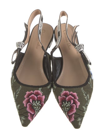 Christian Dior Floral Print Bow Accents Slingback Flats