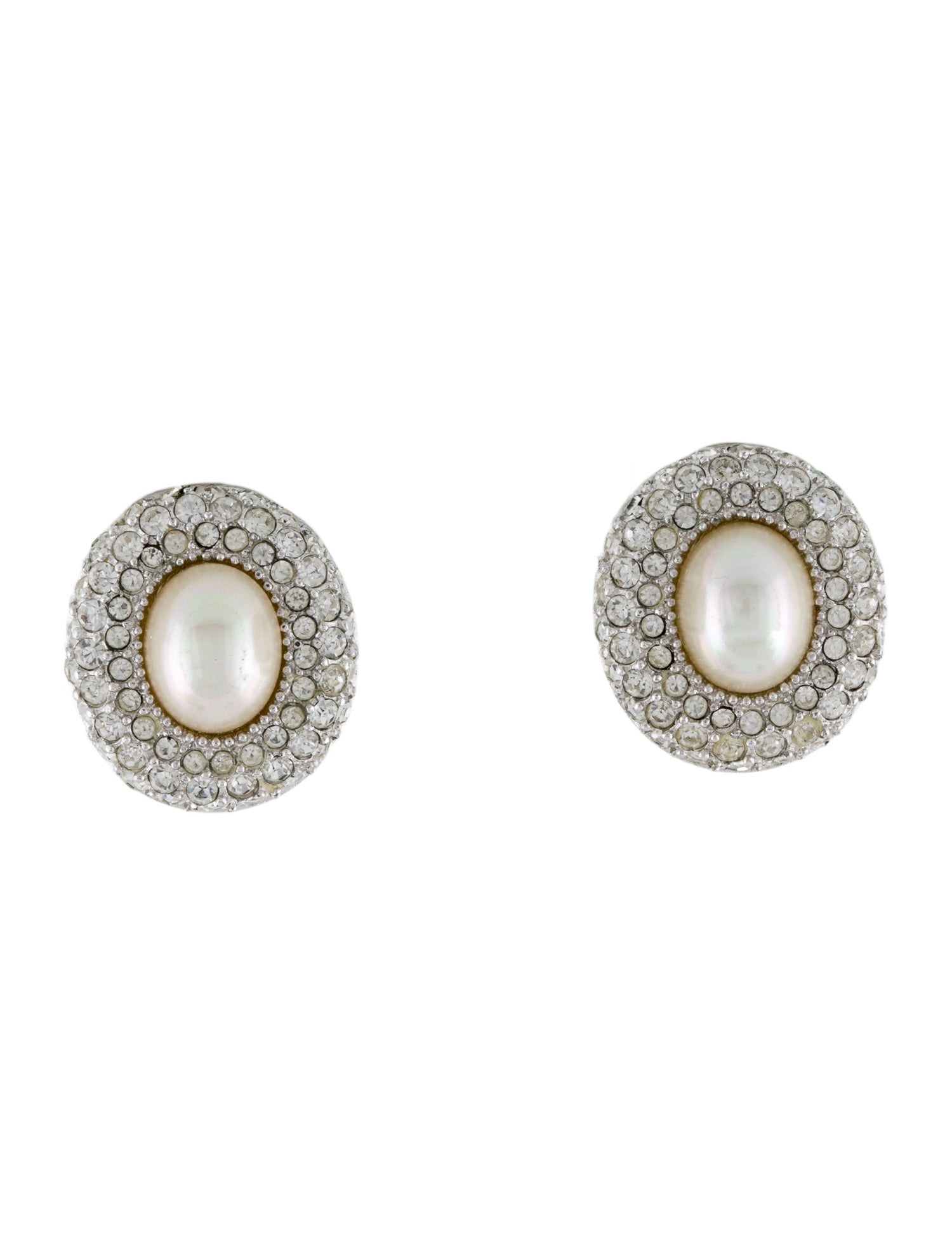 Christian Dior Vintage Faux Pearl & Crystal Clip-On Earrings
