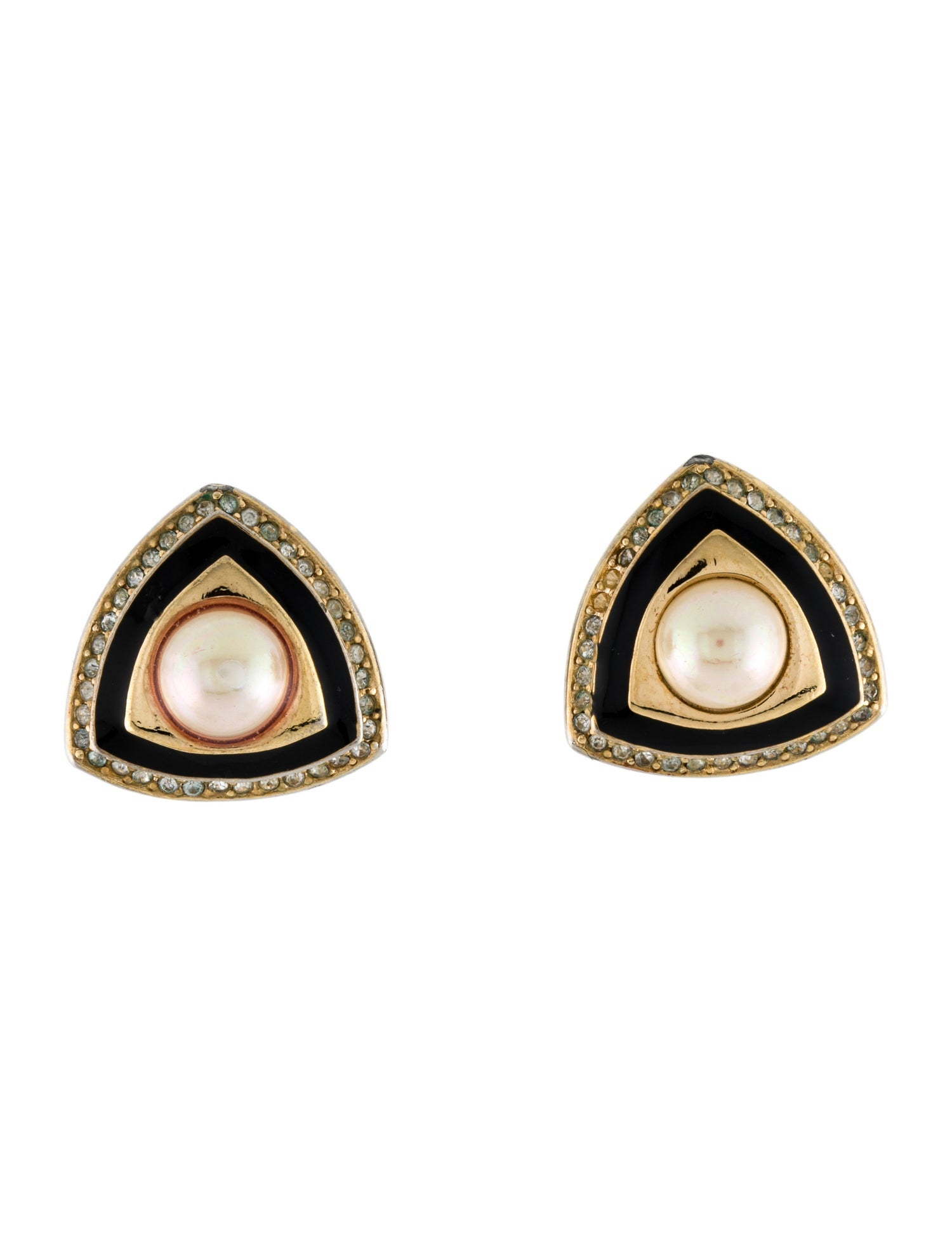 Christian Dior Vintage Faux Pearl & Crystal Clip-On Earrings