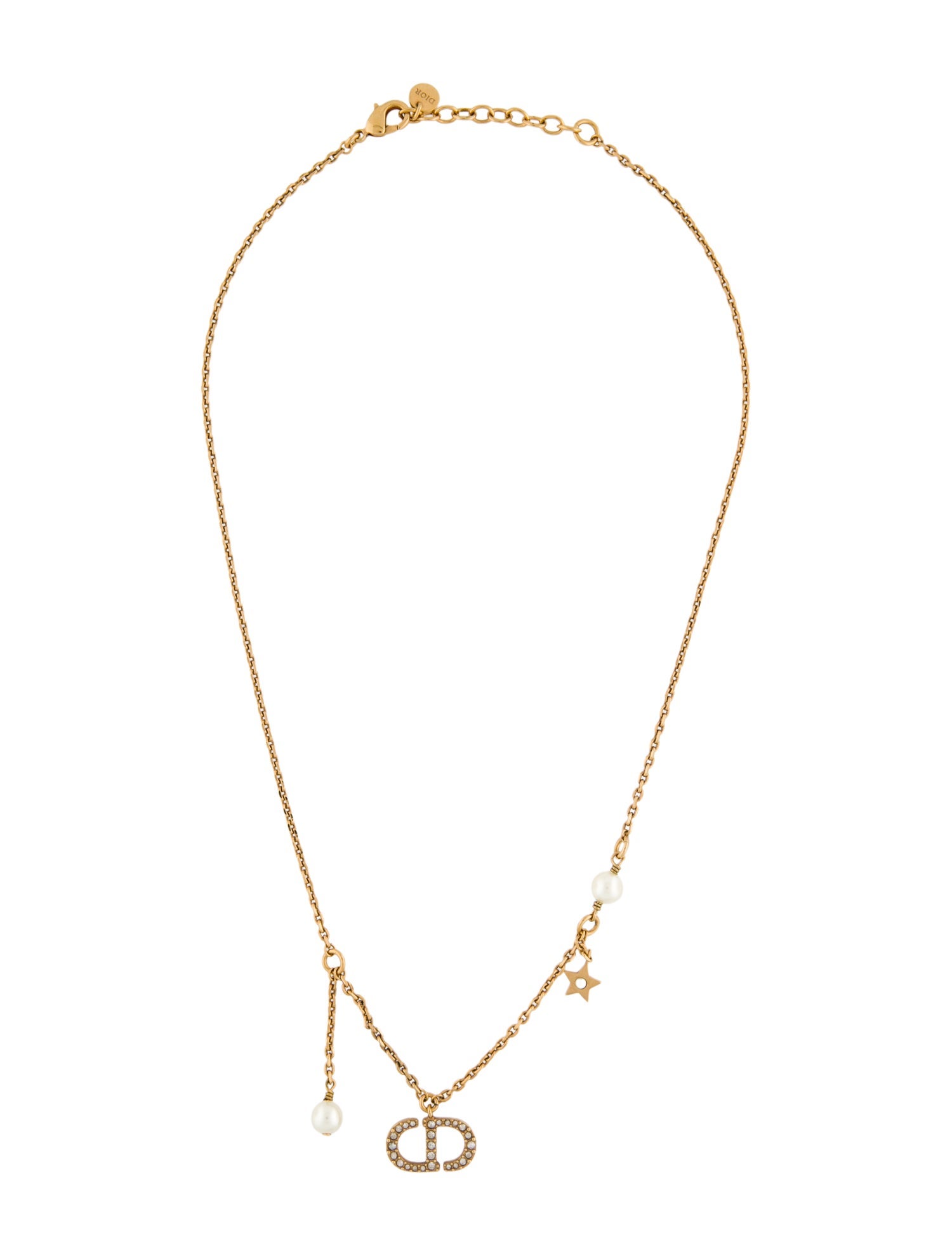 Christian Dior Faux Pearl & Crystal CD Pendant Necklace