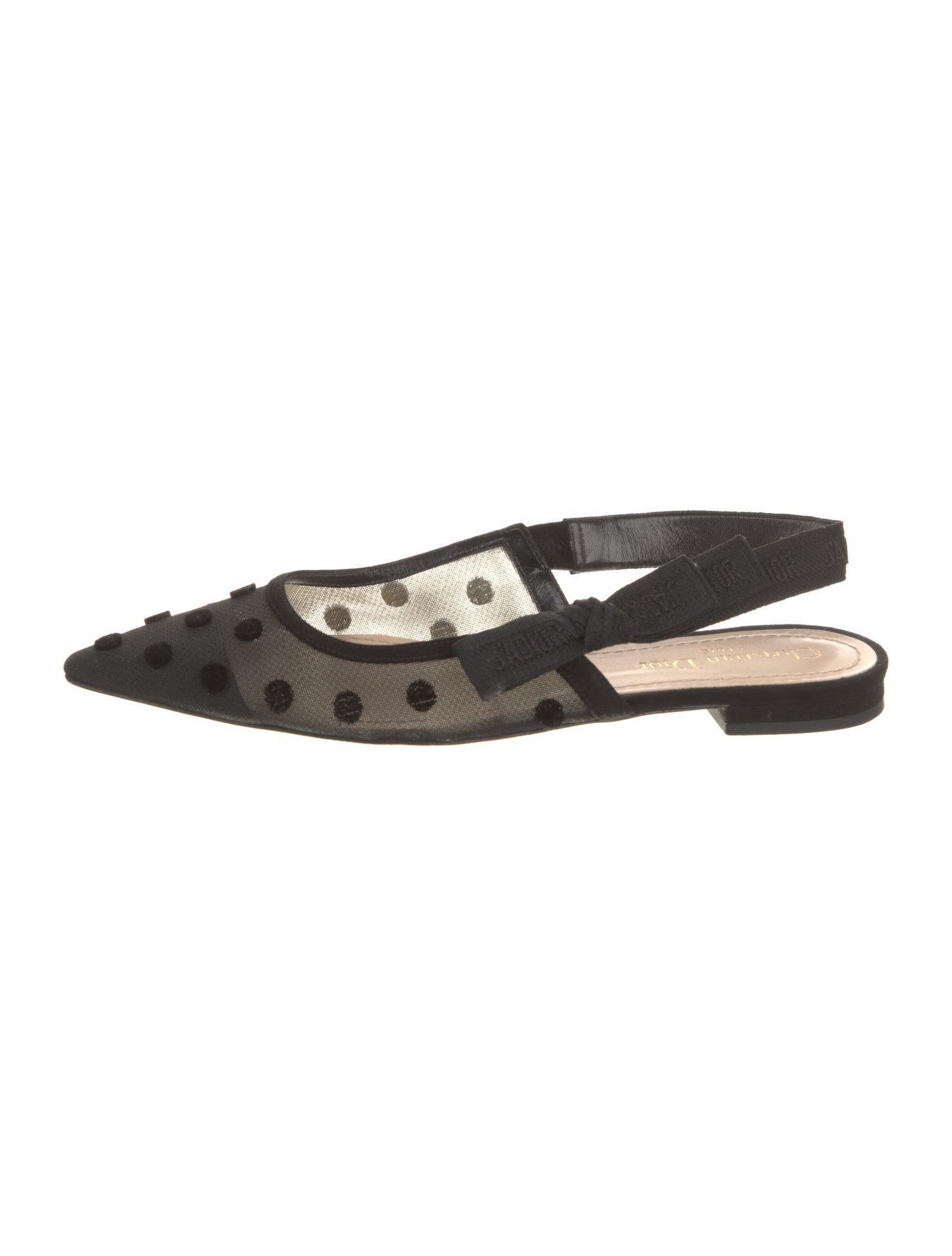 Christian Dior Mesh Polka Dot Print Slingback Flats
