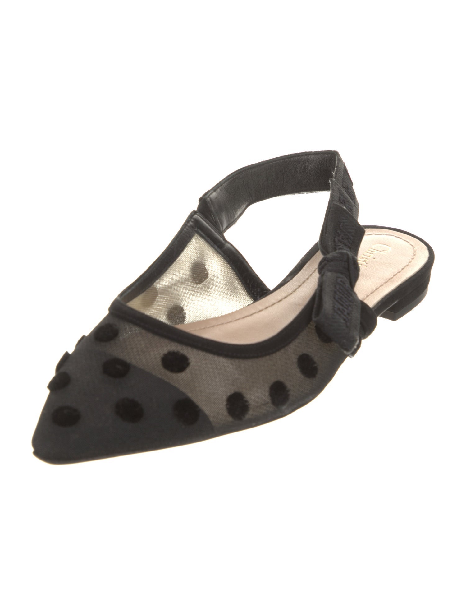 Christian Dior Mesh Polka Dot Print Slingback Flats