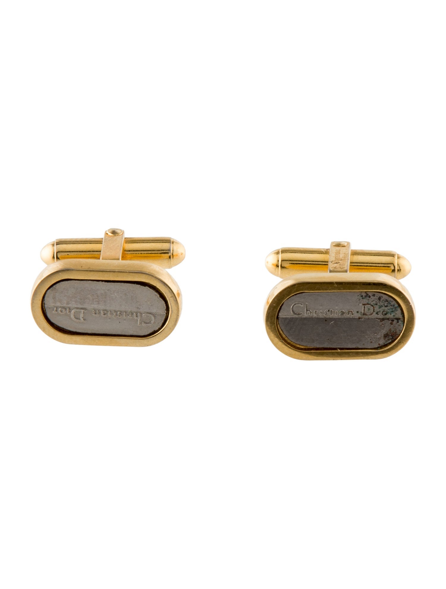 Christian Dior Vintage Two-Tone Logo Cufflinks