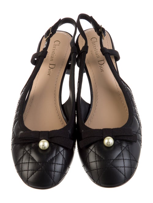 Christian Dior Faux Pearl Accents Leather Slingback Pumps