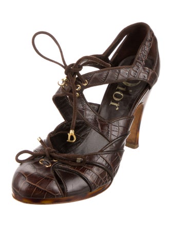 Christian Dior Leather Animal Print T-Strap Pumps