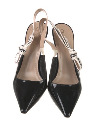 Christian Dior Patent Leather Bow Accents Slingback Pumps