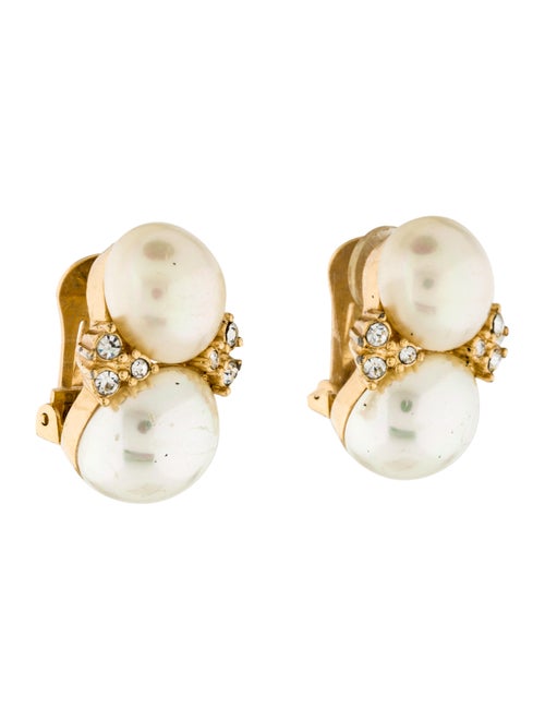 Christian Dior Faux Pearl & Crystal Clip On Earrings Earrings CHR55301 The RealReal