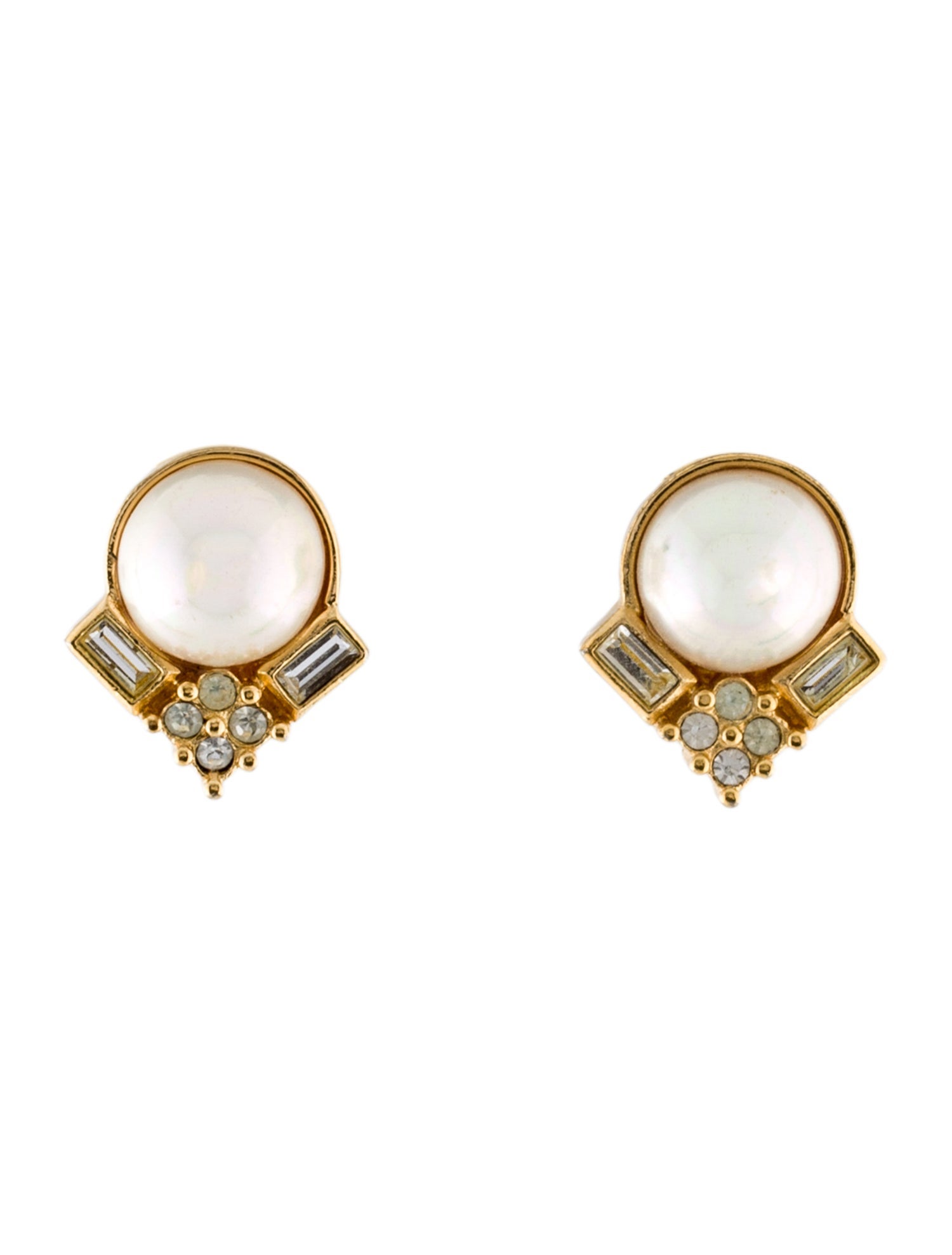 Christian Dior Vintage Faux Pearl & Crystal Clip-On Earrings
