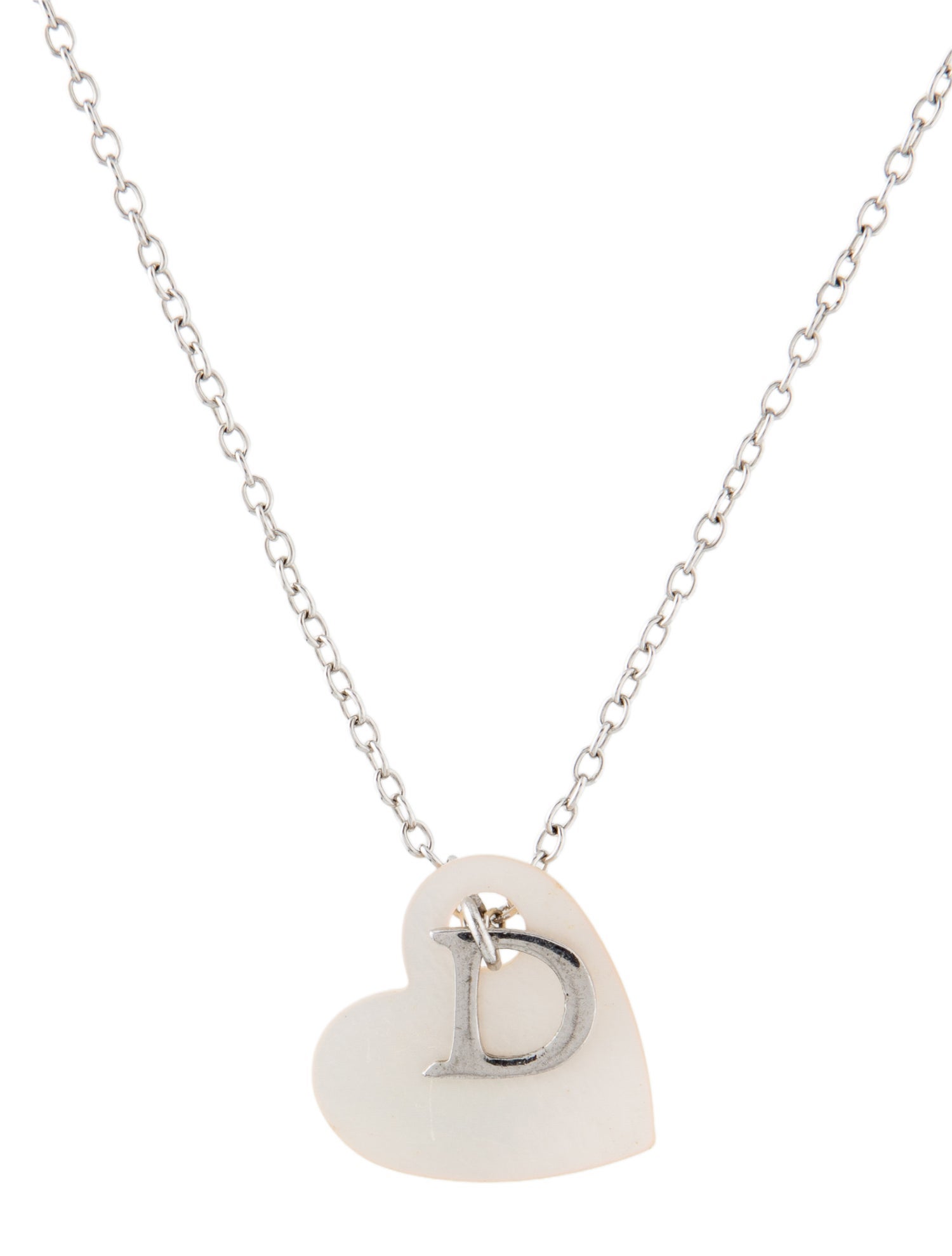 Christian Dior Vintage Mother Of Pearl Heart Pendant Necklace