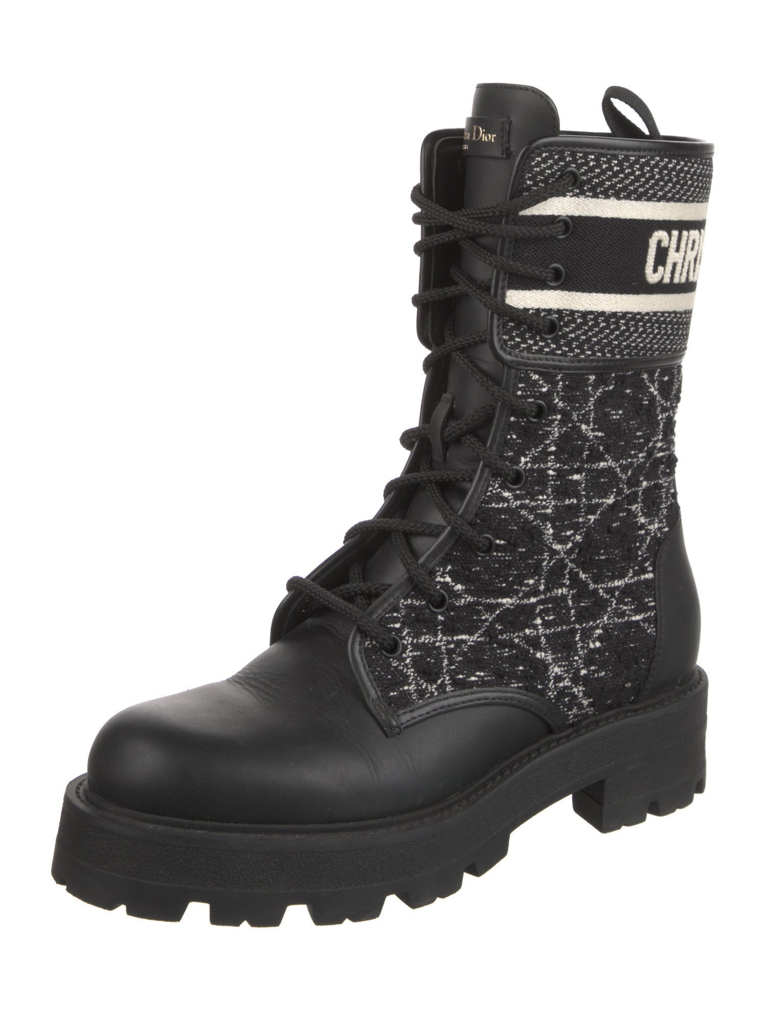 Christian Dior Tweed Printed Combat Boots