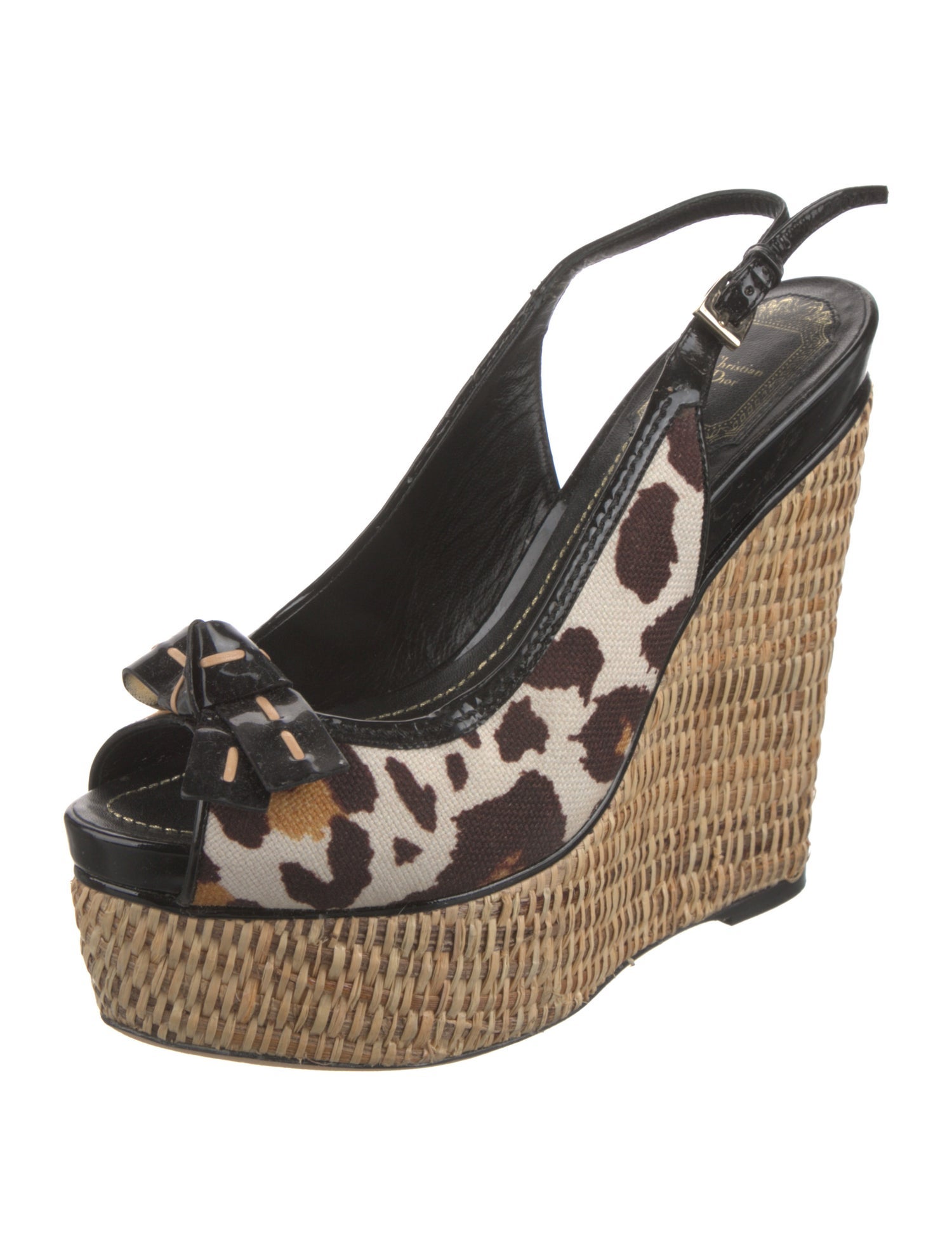 Christian Dior Canvas Animal Print Slingback Sandals