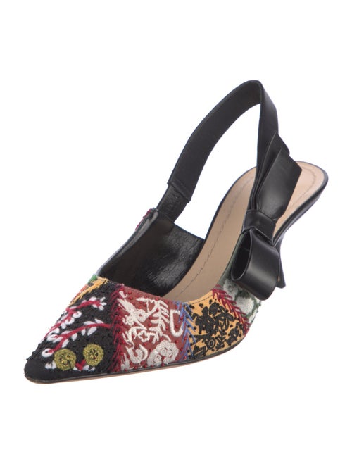 Christian Dior Floral Print Bow Accents Slingback Pumps