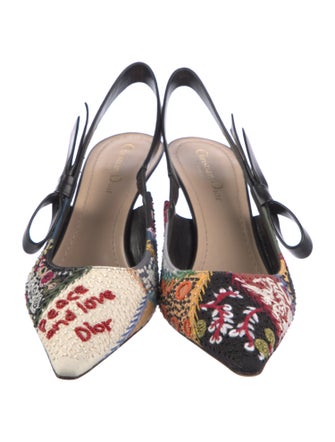 Christian Dior Floral Print Bow Accents Slingback Pumps