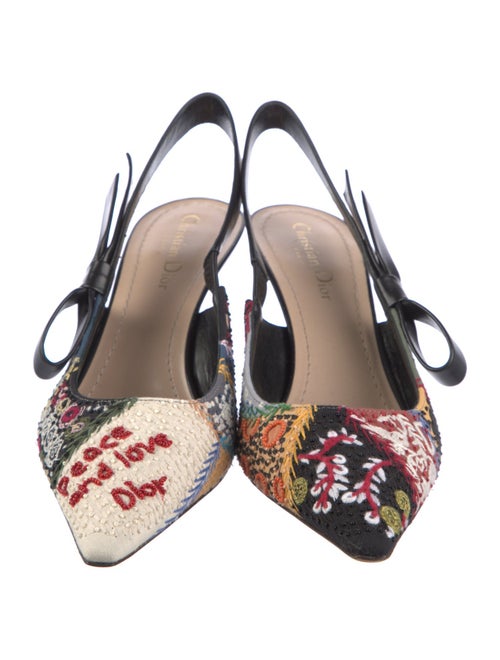 Christian Dior Floral Print Bow Accents Slingback Pumps