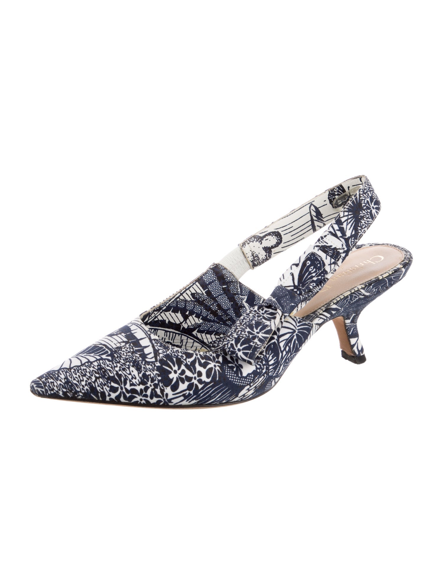 Christian Dior Printed Bow Accents Slingback Pumps