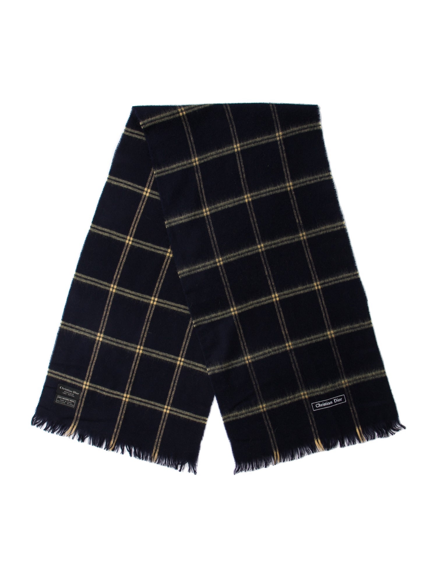 Christian Dior Monsieur Merino Wool Plaid Print Scarf