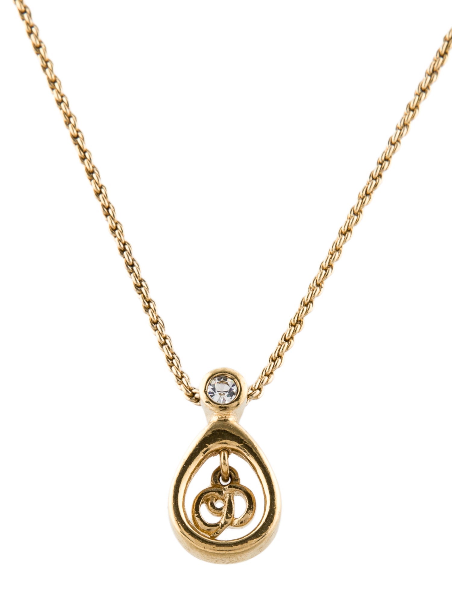 Christian Dior Vintage Crystal CD Pendant Necklace