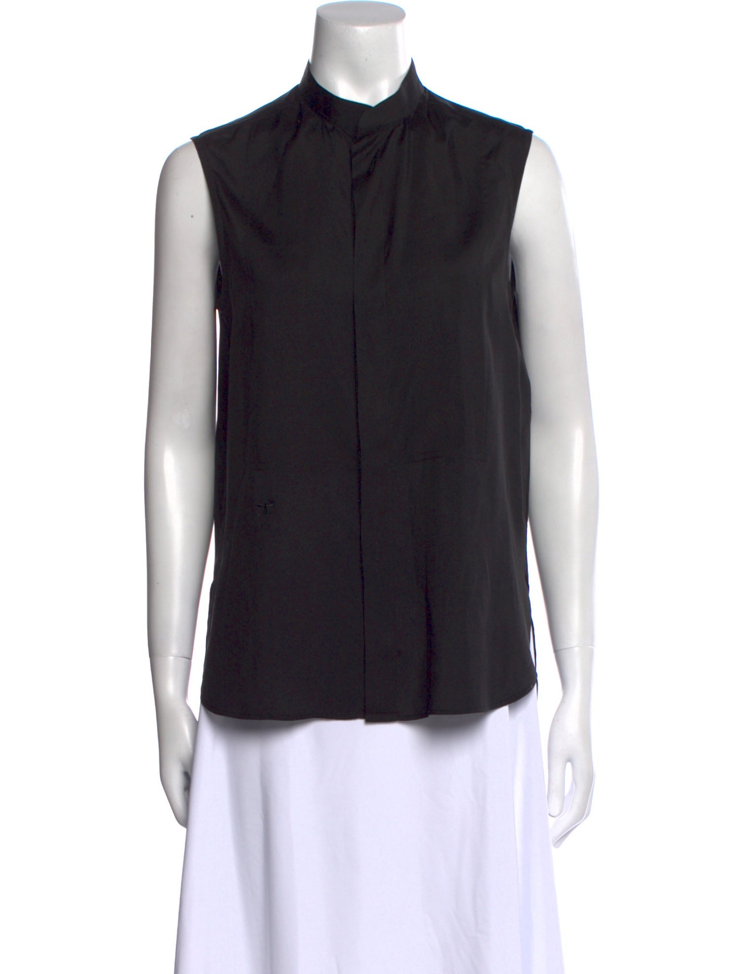 Christian Dior Silk Mock Neck Button-Up Top