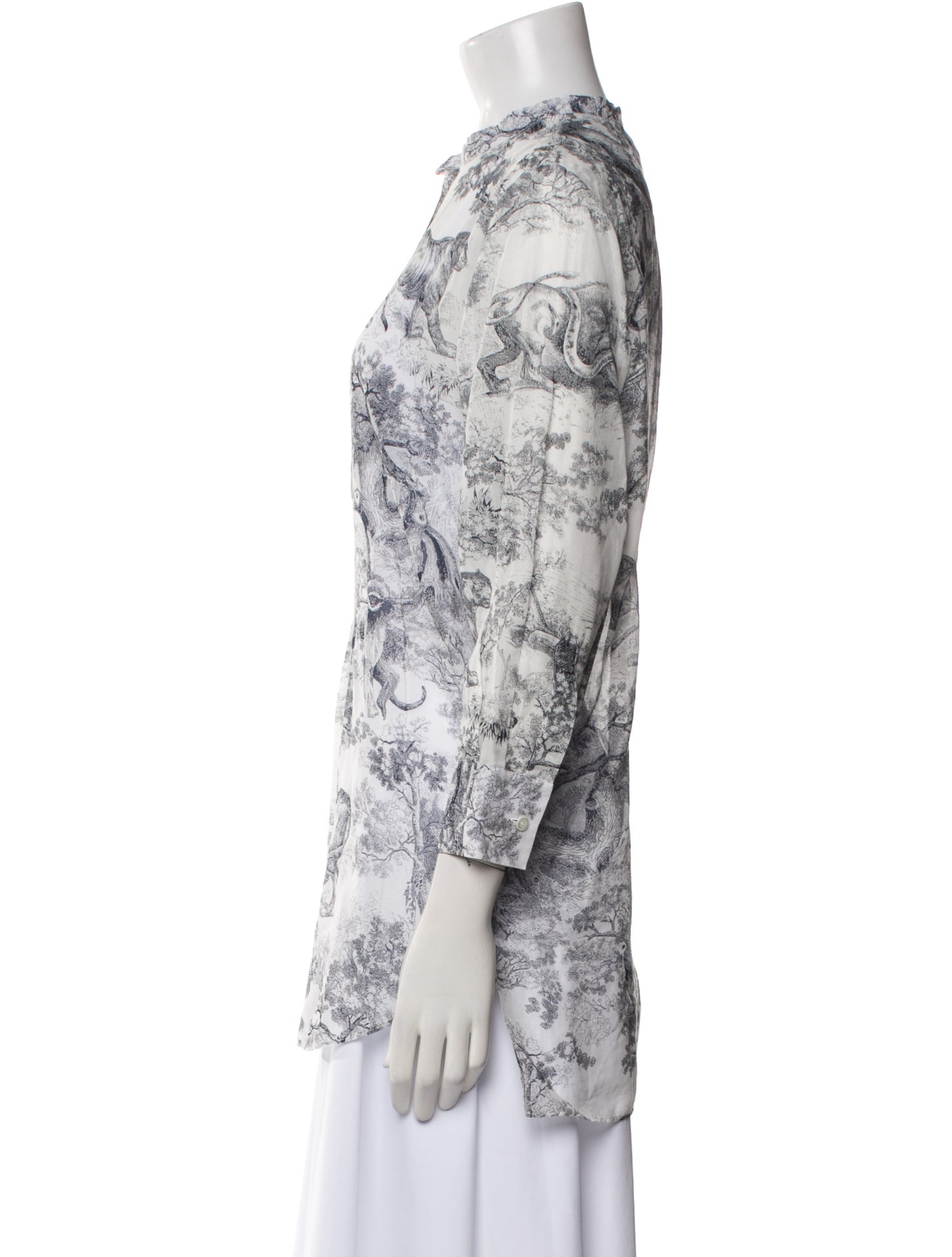 Christian Dior Floral Print Mock Neck Button-Up Top